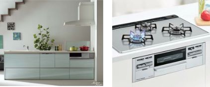 キッチン本体+ガラストップガスコンロ+水栓+薄型レンジフード